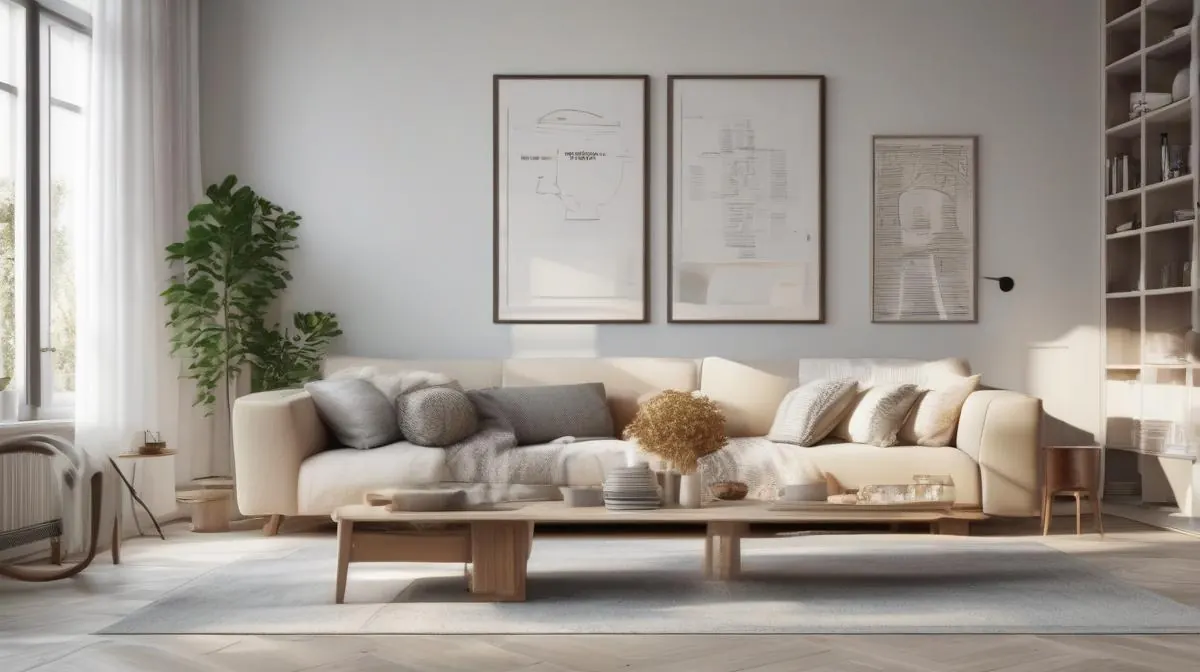 Kodin sisätila, jossa on termostaatti, tiivistetyt ikkunat ja energiatehokas valaistus