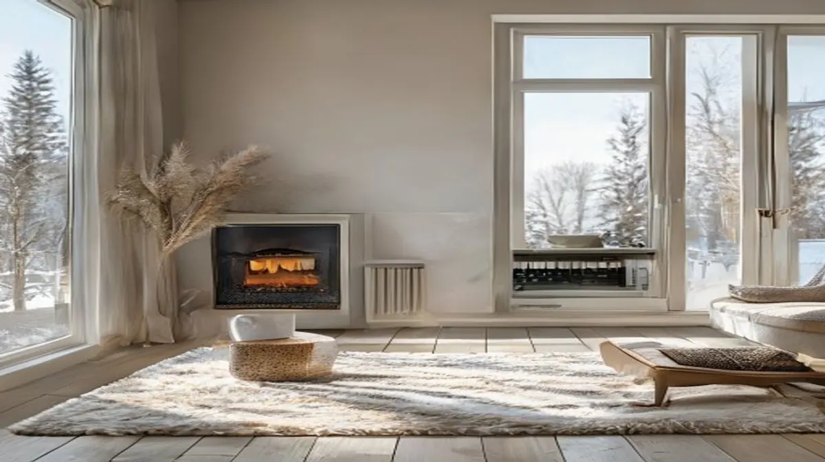 Koselig nordisk stue med moderne varmesystem og termostat