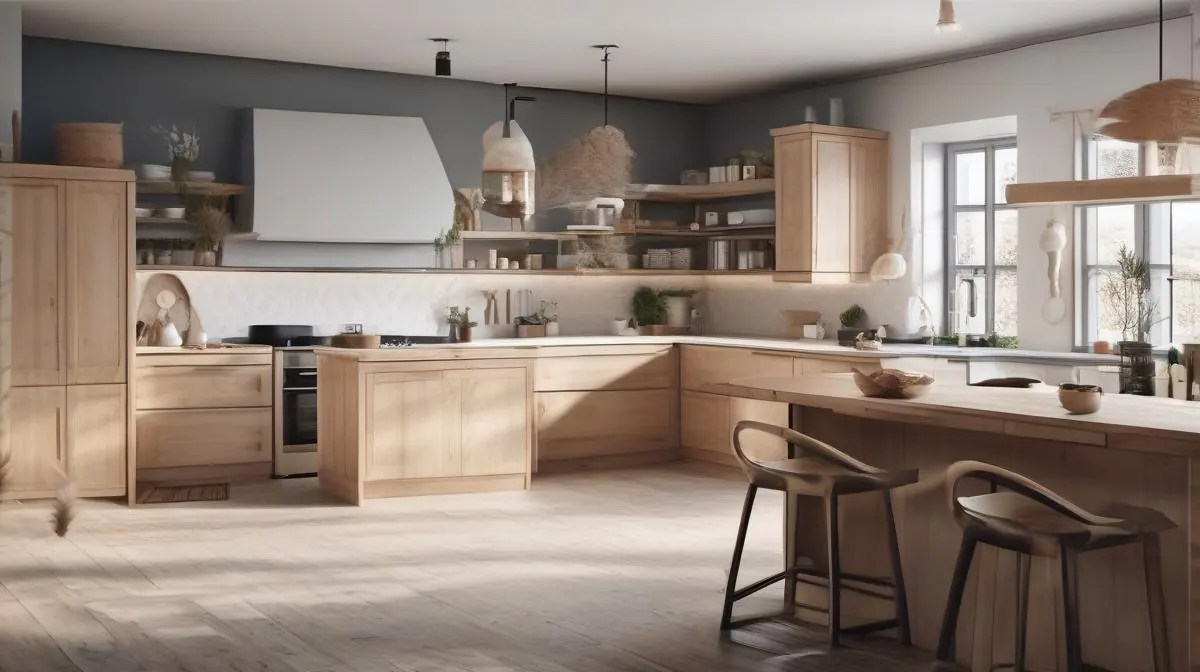 Nordisk kök med energieffektiva apparater och tätade fönster