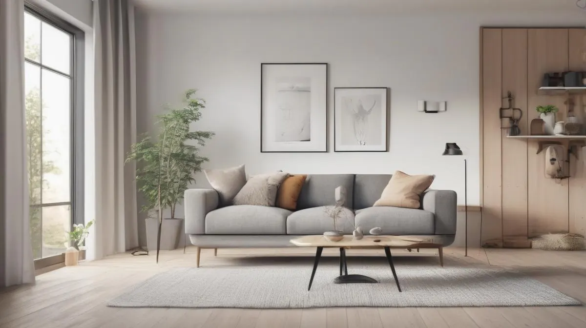 Smart hem med termostat och takfläkt i nordisk vardagsrum